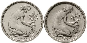 Kursmünzen
50 Pfennig, Kupfer/Nickel 1949-2001
2 X 50 Pf.: 1949 D und G. Bank Deutscher Länder. beide Stempelglanz