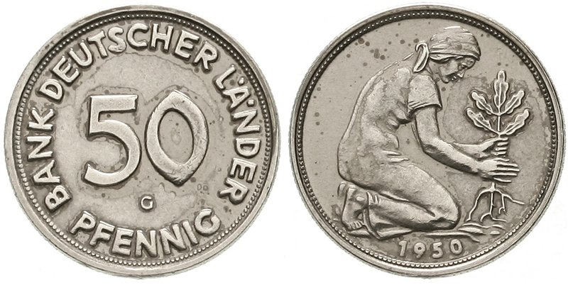 Kursmünzen
50 Pfennig, Kupfer/Nickel 1949-2001
1950 G. Bank Deutscher Länder. ...