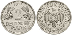 Kursmünzen
2 Deutsche Mark Ähren, Kupfer/Nickel 1951
1951 D. fast Stempelglanz