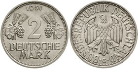 Kursmünzen
2 Deutsche Mark Ähren, Kupfer/Nickel 1951
1951 G. Stempelglanz, selten in dieser Erhaltung