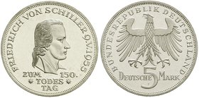 Gedenkmünzen
5 Deutsche Mark, Silber, 1952-1979
Schiller 1955 F. Erstabschlag/Polierte Platte, nur min. berührt
