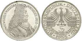 Gedenkmünzen
5 Deutsche Mark, Silber, 1952-1979
Markgraf von Baden 1955 G. prägefrisch