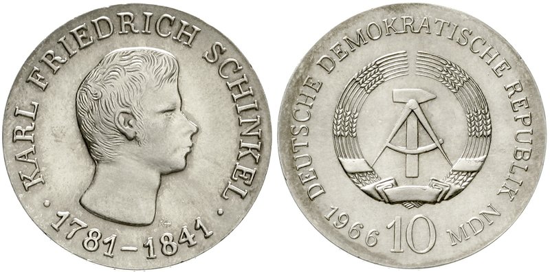 10 Mark 1966, Schinkel. Randschrift läuft rechts herum.
prägefrisch, winz. Randf...