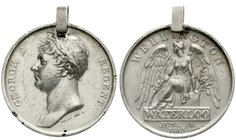 Großbritannien
Waterloo-Medal 1815 mit beidseitiger Signatur Wyon. Verliehen an den Regiments-Trompeter (Cornet) Kuster, 2nd Reg., Light Dragoons K.G...