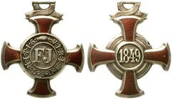 Österreich
Kaiserreich, bis 1918
Verdienstkreuz IV. Klasse 1849. Ring fehlt. Gelbes Bandstück anbei. sehr schön, kl. Loch im Rand