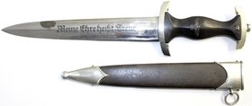Blankwaffen
Deutschland
Drittes Reich: Dienstdolch der SS in Scheide. Hersteller Eickhorn, Solingen. Stempel "I" (Zeugmeisterei München). Gesamtläng...