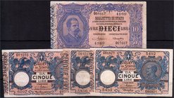 Ausland
Italien
4 Scheine: 10 Lire 5.2.1888, 3 X 5 Lire 19.10.1904. II-III