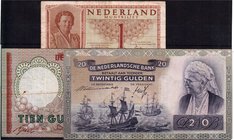 Ausland
Niederlande
3 Scheine: 20 Gulden 1941, 1 Gulden 1949, 10 Gulden 1953. II-III