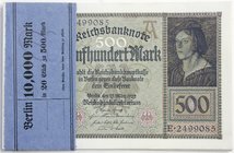 Die deutschen Banknoten ab 1871 nach Rosenberg
Deutsches Reich, 1871-1945
Original-Banderole mit 20 X 500 Reichsmark 27.3.1922. Mit einer Unterbrech...