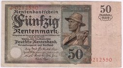 Die deutschen Banknoten ab 1871 nach Rosenberg
Deutsches Reich, 1871-1945
50 Rentenmark. 20.3.1925. Sensenmann. III-
