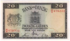 Die deutschen Banknoten ab 1871 nach Rosenberg
Deutsches Reich, 1871-1945
20 Gulden 1.11.1937 Serie K/A. I, selten