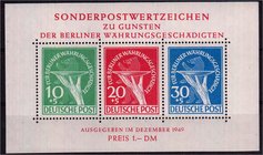 Deutschland
Berlin
Währungsgeschädigten-Block 1949. Gepr. Eliades. Michel 950,- Euro. **, Pracht