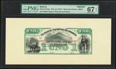 Bolivia Banco Nacional de Bolivia 1 Boliviano 187x (ca. 1874) Pick S191fp Front Proof PMG Superb Gem Unc 67 EPQ. 

HID09801242017