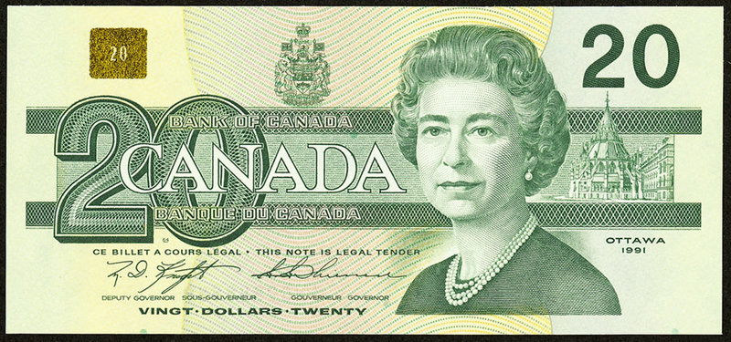 Radar Serial Number Canada Bank of Canada $20 1991 BC-58c Choice Crisp Uncircula...