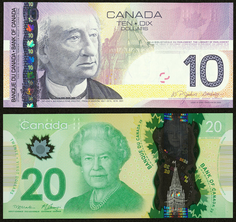 Fancy Serial Number Pair Canada Bank of Canada $10; $20 2005; 2012 BC-68a; BC-71...
