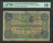 China Hongkong & Shanghai Banking Corporation, Shanghai 5 Dollars 1923 Pick S353 S/M#Y13-40 PMG Very Good 10 Net. Splits, discoloration, ink stamps an...