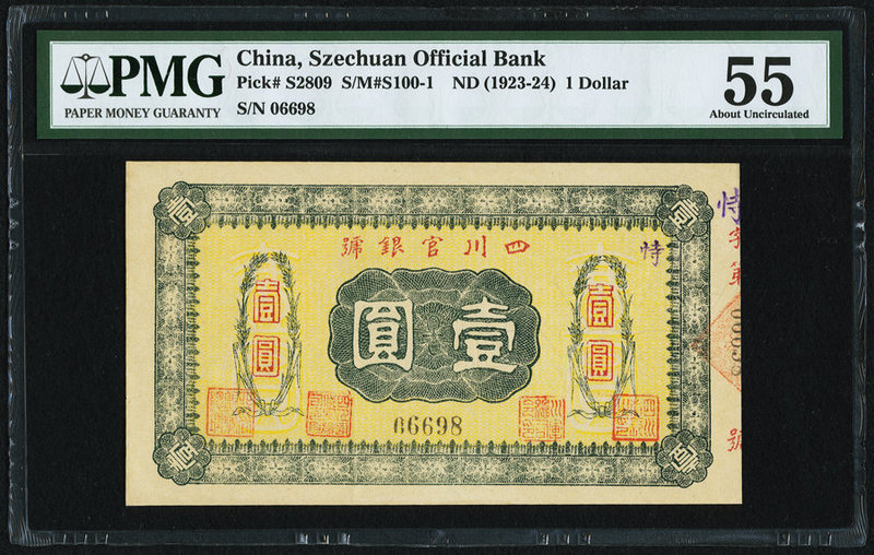 China Szechuan Official Bank 1 Dollar ND (1923-24) Pick S2809 S/M#S100-1 PMG Abo...