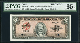 Cuba Banco Nacional de Cuba 10 Pesos 1960 Pick 79s2 Specimen PMG Gem Uncirculated 65 EPQ. 

HID09801242017