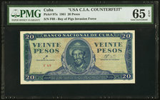 Cuba Banco Nacional de Cuba 20 Pesos 1961 Pick 97x "USA C.I.A COUNTERFIT" PMG Gem Uncirculated 65 EPQ. 

HID09801242017