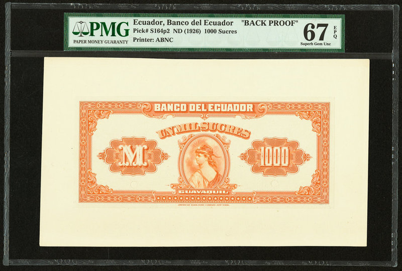 Ecuador Banco del Ecuador 1000 Sucres ND (1926) Pick S164p2 Back Proof PMG Super...