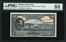 Ethiopia State Bank of Ethiopia 1 Dollar ND (1945) Pick 12b PMG Choice Uncirculated 64. 

HID09801242017