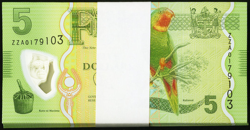 Fiji Reserve Bank of Fiji 5 Dollars ND (2013) Pick 115 Pack of 100 with Replacem...