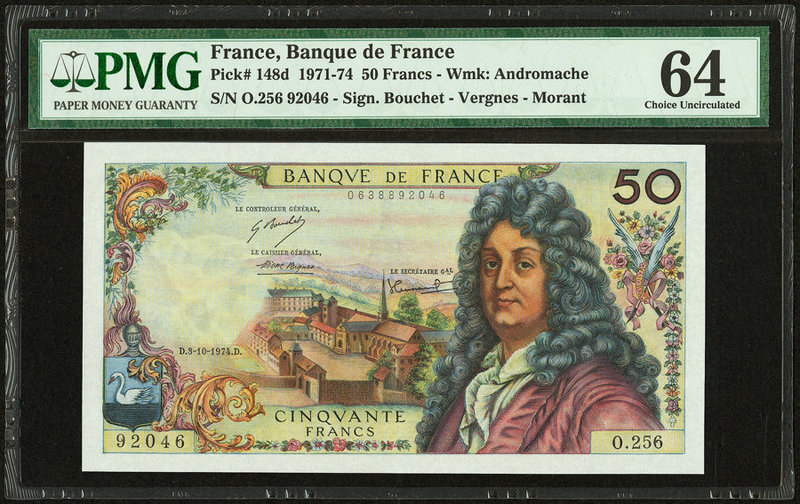 France Banque de France 50 Francs 3.10.1974 Pick 148d PMG Choice Uncirculated 64...