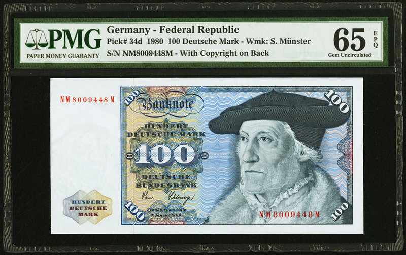 Germany Federal Republic Deutsche Bundesbank 100 Deutsche Mark 2.1.1980 Pick 34d...