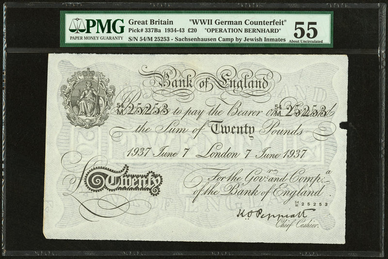 Great Britain Bank of England 20 Pounds 7.6.1937 Pick 337Ba PMG About Uncirculat...