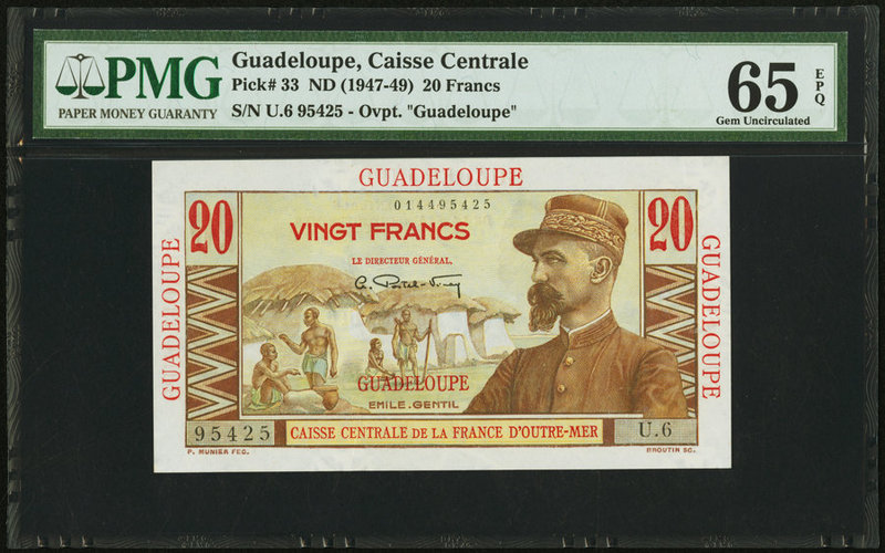Guadeloupe Caisse Centrale de la France d'Outre-Mer 20 Francs ND (1947-49) Pick ...