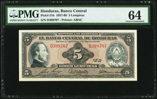 Honduras Banco Central de Honduras 5 Lempiras 19.2.1960 Pick 51b PMG Choice Uncirculated 64. 

HID09801242017