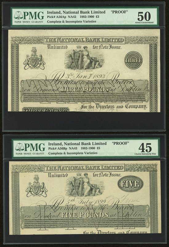 Ireland National Bank Limited Lot Of Four PMG Graded Complete And Incomplete Pro...