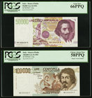 Italy Banca d'Italia 50,000; 100,000 Lire 1992; 1983 Pick 116a; 110a PCGS Gem New 66PPQ; Choice About New 58PPQ. Pick 110a; radar serial number 233332...