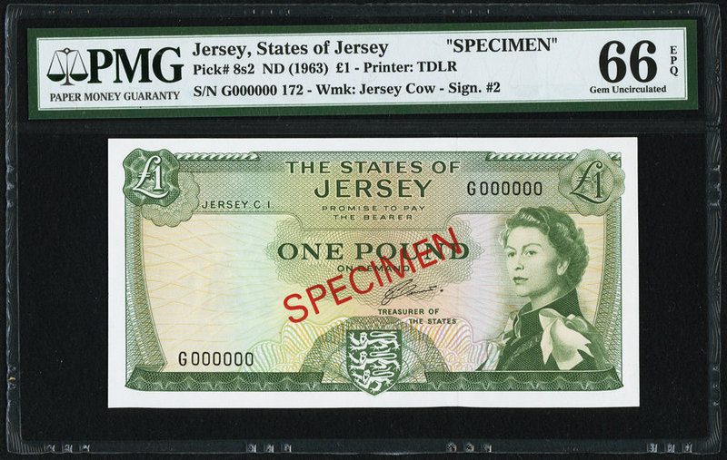 Jersey States of Jersey 1 Pound ND (1963) Pick 8s2 Specimen PMG Gem Uncirculated...