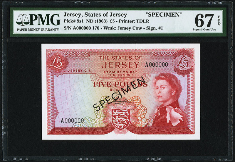 Jersey States of Jersey 5 Pounds ND (1963) Pick 9s1 Specimen PMG Superb Gem Unc ...