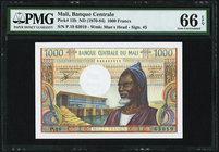 Mali Banque Centrale du Mali 1000 Francs ND (1970-84) Pick 13b PMG Gem Uncirculated 66 EPQ. 

HID09801242017