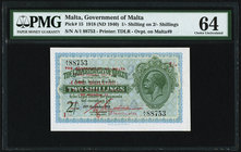 Malta Government of Malta 1 Shilling on 2 Shillings 1918 (ND 1940) Pick 15 PMG Choice Uncirculated 64. 

HID09801242017