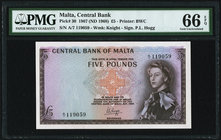 Malta Central Bank of Malta 5 Pounds 1967 (ND 1968) Pick 30 PMG Gem Uncirculated 66 EPQ. 

HID09801242017
