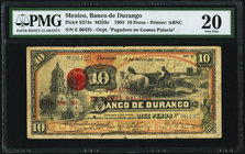 Mexico Banco de Durango 10 Pesos 11.5.1903 Pick S274e M333e PMG Very Fine 20. Spindle holes.

HID09801242017