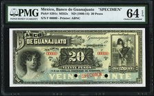Mexico Banco de Guanajuato 20 Pesos ND (1900-14) Pick S291s M352s Specimen PMG Choice Uncirculated 64 EPQ. Two POCs.

HID09801242017