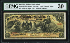Mexico Banco Del Estado De Mexico 5 Pesos 2.4.1899 Pick S329a M396a PMG Very Fine 30. 

HID09801242017