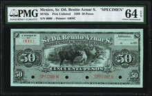 Mexico Sr. Dn Benito Aznar S. 50 Pesos 1889 Pick UNL M782s Specimen PMG Choice Uncirculated 64 EPQ. Four POCs.

HID09801242017