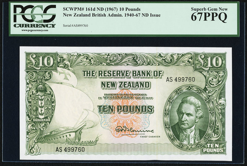 New Zealand Reserve Bank of New Zealand 10 Pounds ND (1967) Pick 161d PCGS Super...