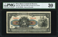 Peru Banco Central de Reserva 50 Soles on 5 Libras 12.4.1922 Pick 58 PMG Very Fine 30. 

HID09801242017