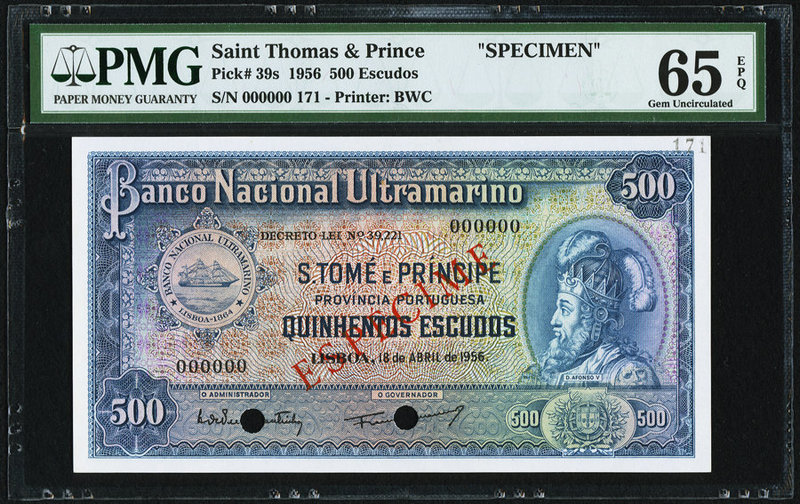 Saint Thomas and Prince Banco Nacional Ultramarino 500 Escudos 18.5.1956 Pick 39...