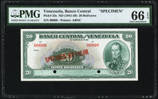 Venezuela Banco Central De Venezuela 20 Bolivares ND (1941-59) Pick 32s Specimen PMG Gem Uncirculated 66 EPQ. Two POCs.

HID09801242017