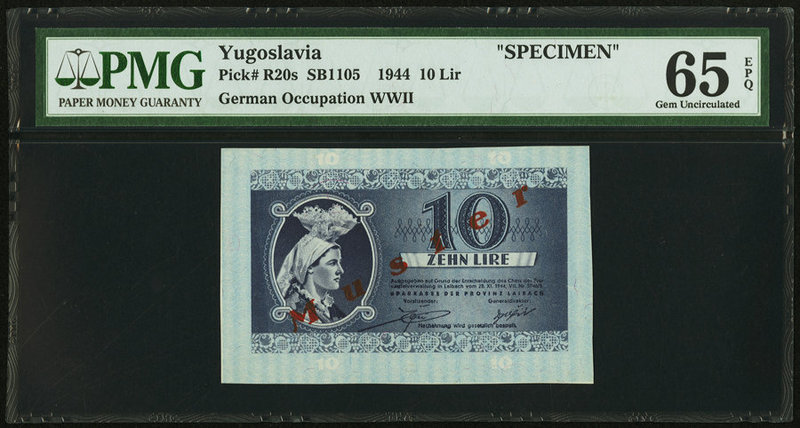 Yugoslavia Sparkasse der Provinz Laibach 10 Lir 28.11.1944 Pick R20s Specimen PM...
