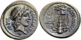 The Roman Republic 
 Imperatorial Issues 
 Q. Sicinius and C. Coponius. Denarius, mint moving with Pompey 49, AR 3.95 g. Q·SICINIVS – III·VIR Head o...