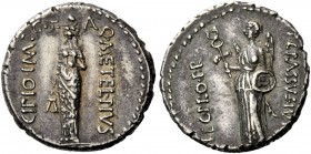 The Roman Republic 
 Imperatorial Issues 
 Q. Caecilius Metellus Pius Scipio and P. Licinius Crassus. Denarius, Africa 47-46, AR 3.84 g. Q·METEL· PI...