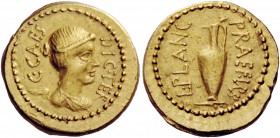 The Roman Republic 
 Imperatorial Issues 
 Julius Caesar and L. Munatius Plancus. Aureus 45, AV 7.97 g. C CAES – DIC·TER Draped bust of Victory r. R...